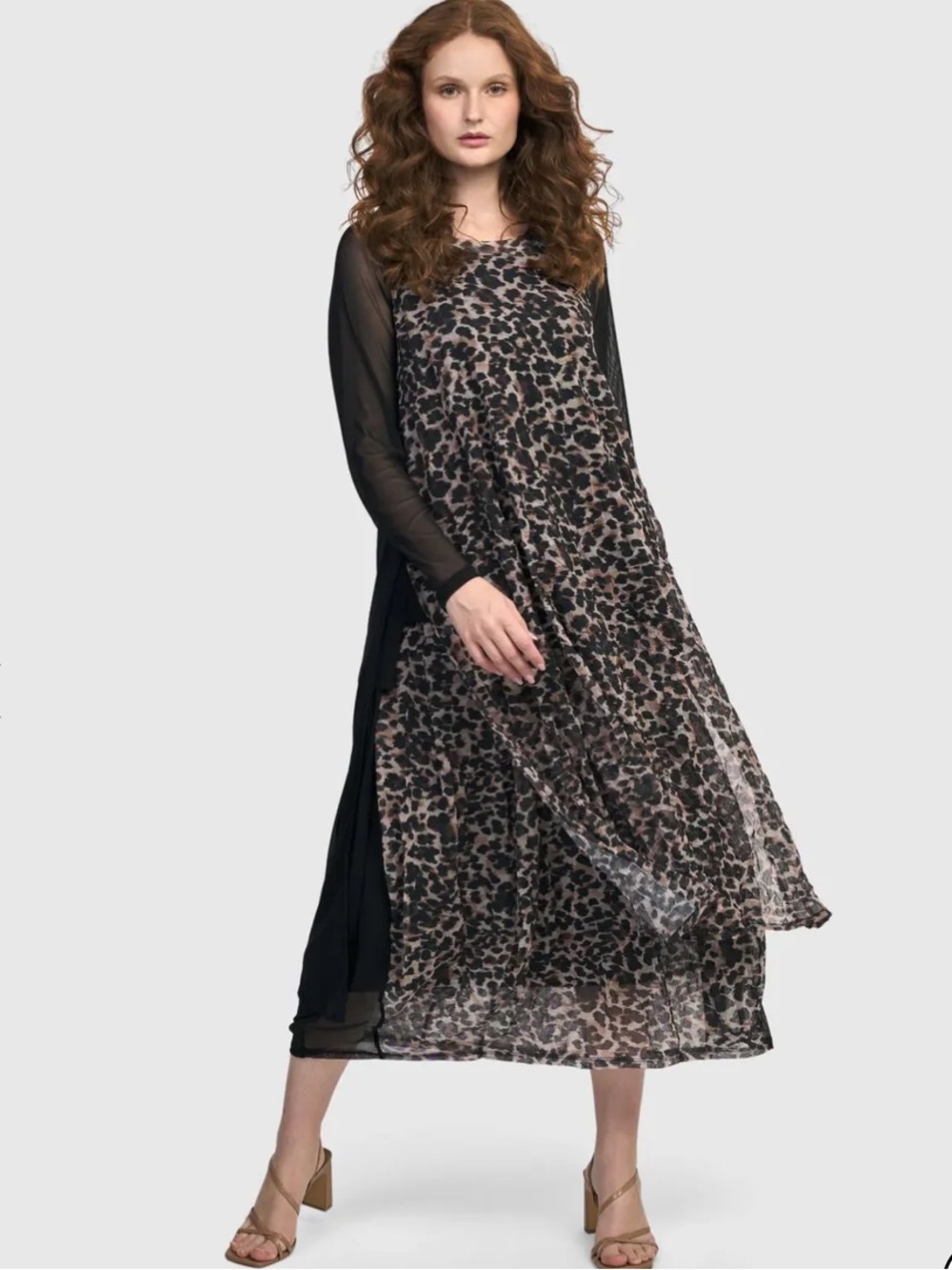 NWT Alembika Wildcat Black Leopard Sheer Crinkle Stretch Mesh Tunic Top Size XS